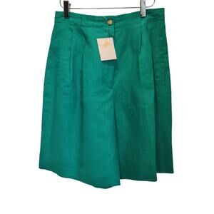 NWT NOS Vtg Talbots Sz 8 Kelly Green 100% Irish Linen High Waist Bermuda Shorts